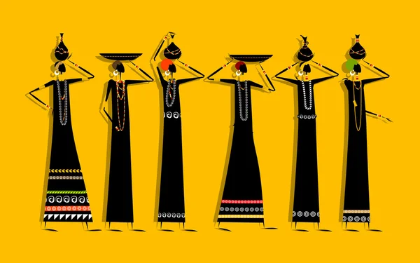 Mujeres étnicas con jarras para su diseño — Archivo Imágenes Vectoriales