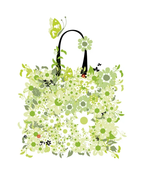 Sac à provisions, design floral — Image vectorielle