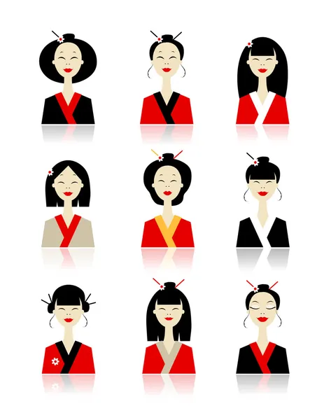 Conjunto de ícones de mulher asiática para o seu design —  Vetores de Stock