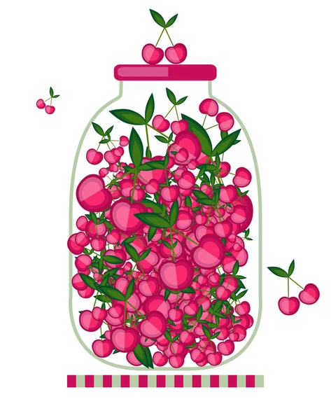 Bank with cherry jam for your design — Stock Vector