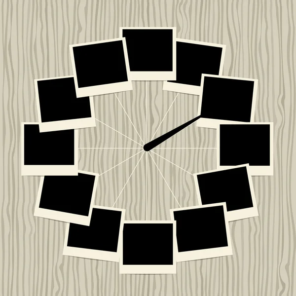 Conception d'horloge créative avec cadres photo — Image vectorielle