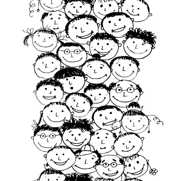 Crowd of funny peoples, seamless background for your design — Stock Vector