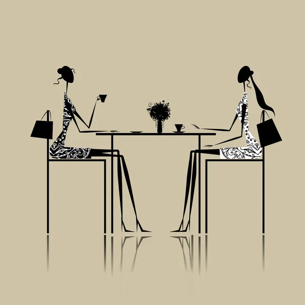 Девушки пьют кофе в кафе — стоковый вектор