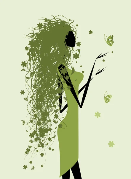 Femme florale avec papillon pour votre design — Image vectorielle
