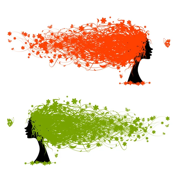 Tête de femme avec coiffure florale pour votre design — Image vectorielle