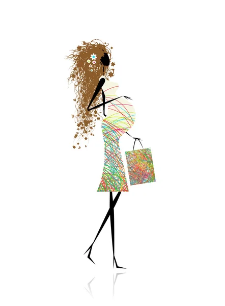 Tasarımınız için alışveriş çantası ile hamile kadın — Stok Vektör