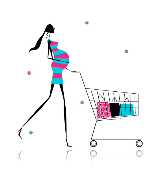 Zwangere vrouw met shopping tassen voor uw ontwerp — Stockvector