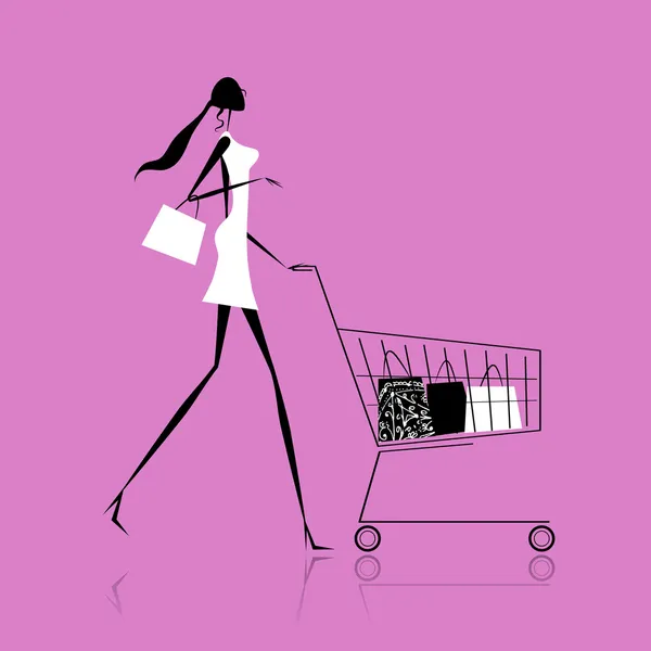 Mode Mädchen Silhouette mit Einkaufstaschen — Stockvektor