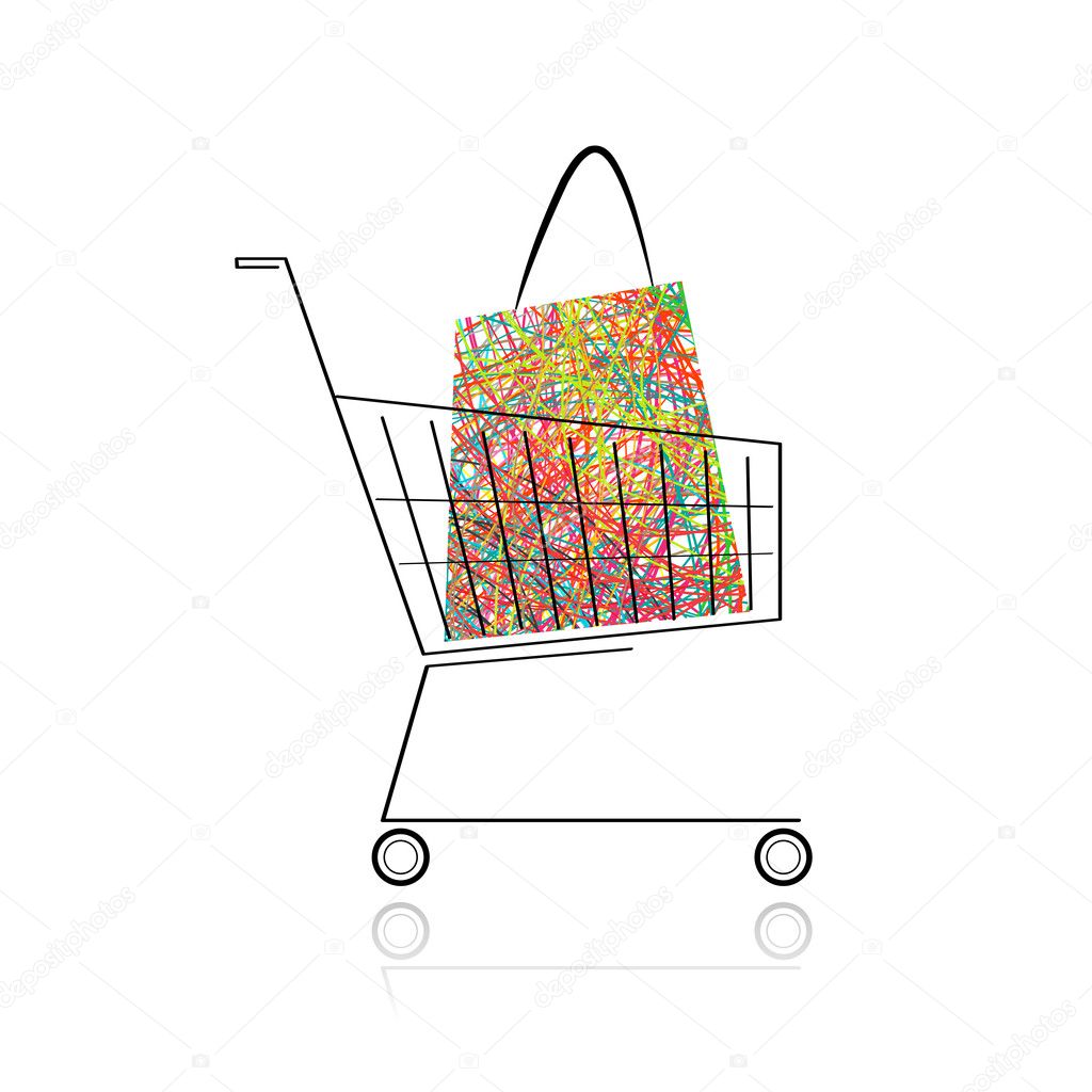 Supermarket cart with shopping bag for your design