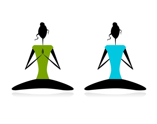 Postura de loto. Mujeres practicando yoga — Vector de stock