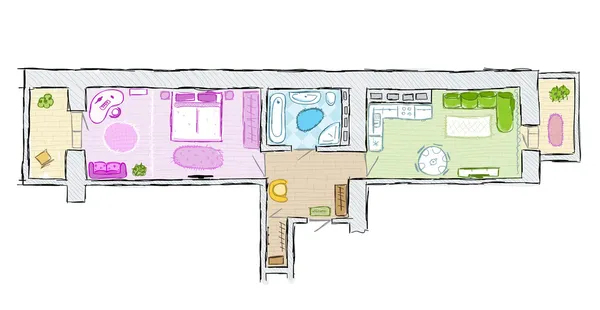 Bosquejo de diseño interior apartamento, ilustración vectorial dibujado a mano — Vector de stock