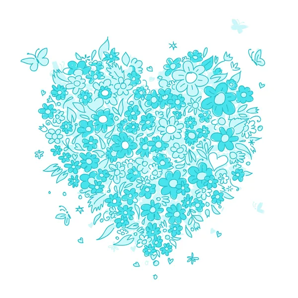 Tasarımınızın çiçekli kalp şeklinin çizimi — Stok Vektör