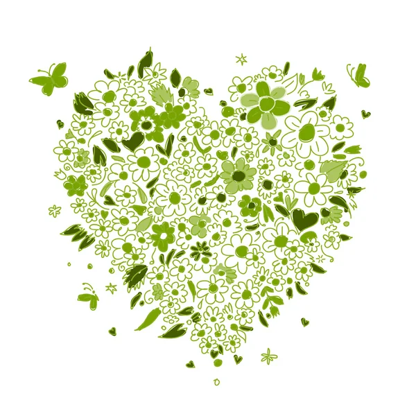 Croquis de forme de coeur floral pour votre design — Image vectorielle