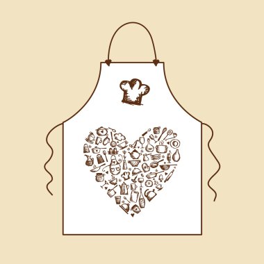 I love cooking! Apron with kitchen utensils sketch for your design clipart