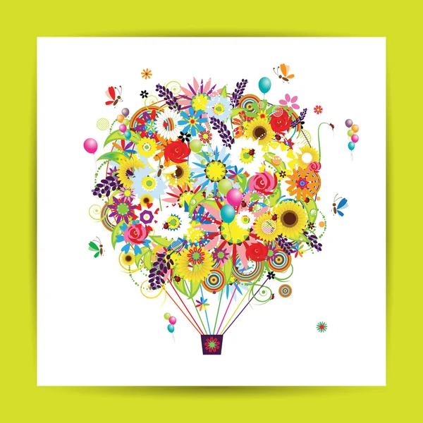 Present kortdesign med blommig luftballong — Stock vektor