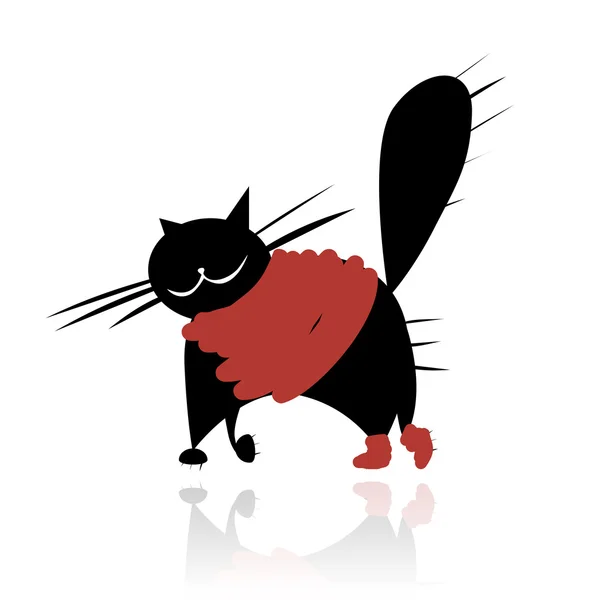 在为您的设计的时尚衣服搞笑黑猫 — 图库矢量图片