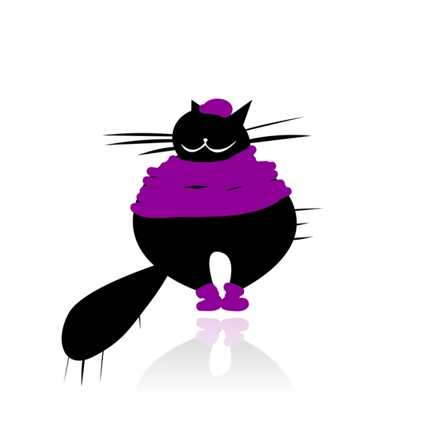 Chat noir drôle dans les vêtements de mode pour votre conception — Image vectorielle