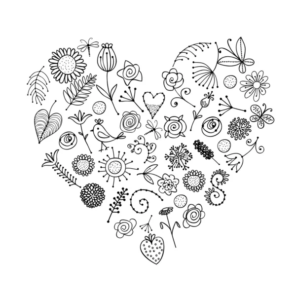 Ornamento floreale a forma di cuore per il vostro disegno — Vettoriale Stock