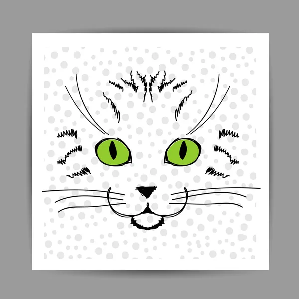 Roztomilá kočičí tvář skica, pohlednice pro návrh — Stockový vektor
