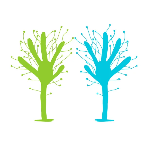 您设计的的绿色和蓝色树手 — 图库矢量图片