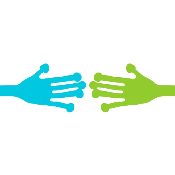 Grüne und blaue Hände. ökologisches Konzept für Ihr Design — Stockvektor