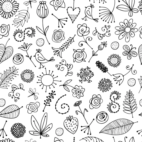 花卉装饰草绘，为您设计的无缝背景 — 图库矢量图片