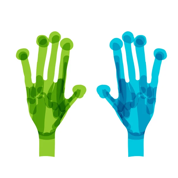 Πράσινο και μπλε χέρια. Οικολογία έννοια για το σχεδιασμό σας — Διανυσματικό Αρχείο