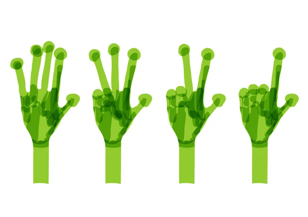 Grüne Hände gesetzt. ökologisches Konzept für Ihr Design — Stockvektor