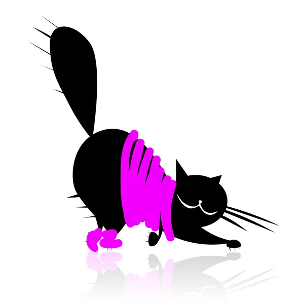 Rolig svart katt i modekläder för din design — Stock vektor