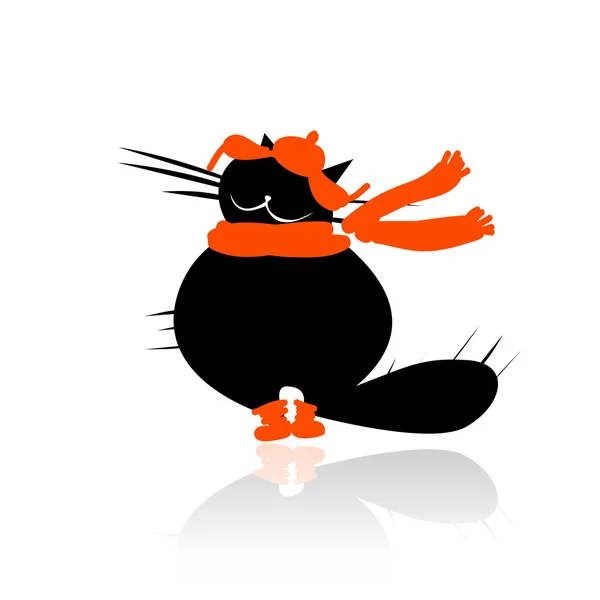 Funny černá kočka v módní oblečení pro váš návrh — Stockový vektor