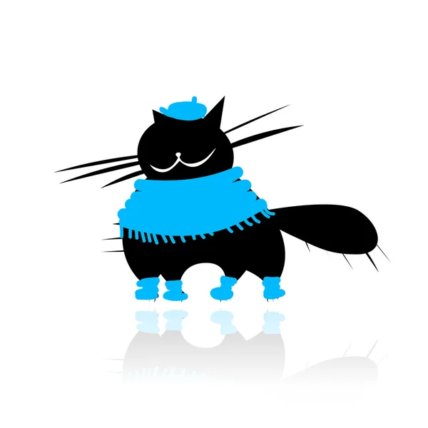 Funny black cat in fashion clothes for your design — Stock Vector