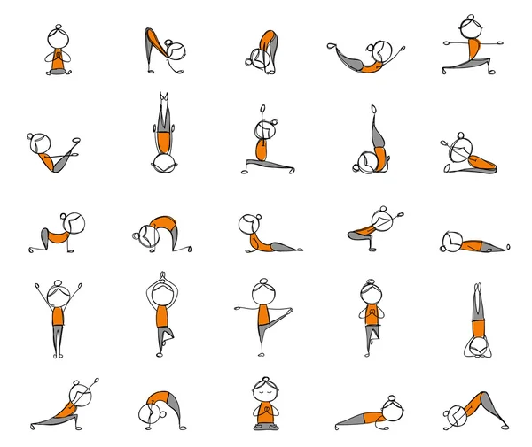 Практикуя йогу, 25 представлений для вашего дизайна — стоковый вектор