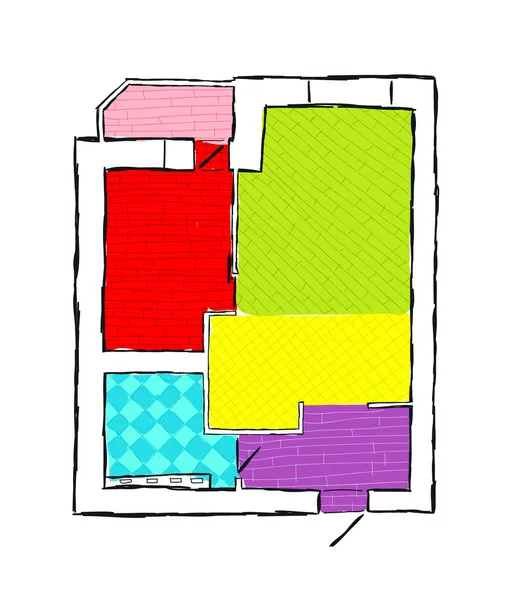 Plan van appartement, hand getrokken schets vectorillustratie — Stockvector