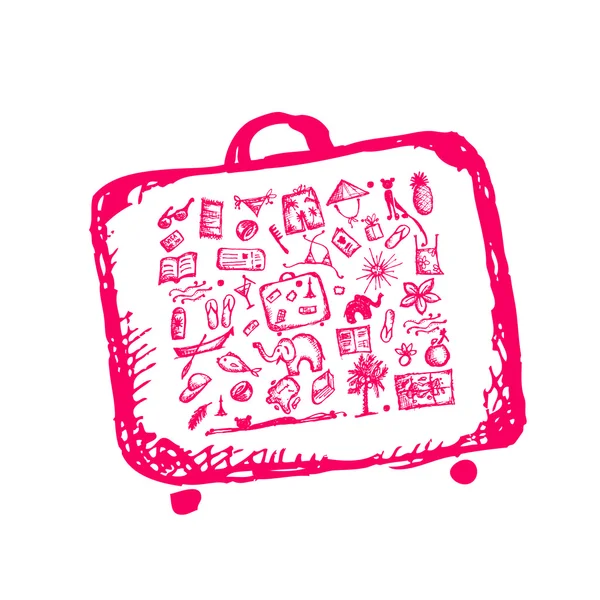 夏の休暇をスケッチ、設計のためのスーツケース — ストックベクタ