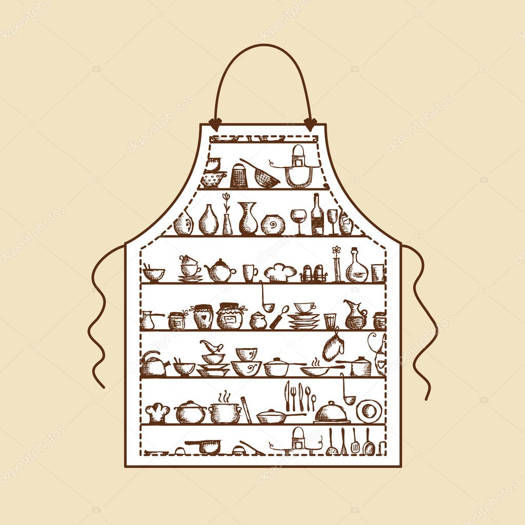 Apron with kitchen utensils sketch for your design