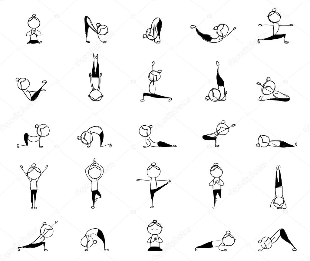 practicing yoga, 25 poses for your design