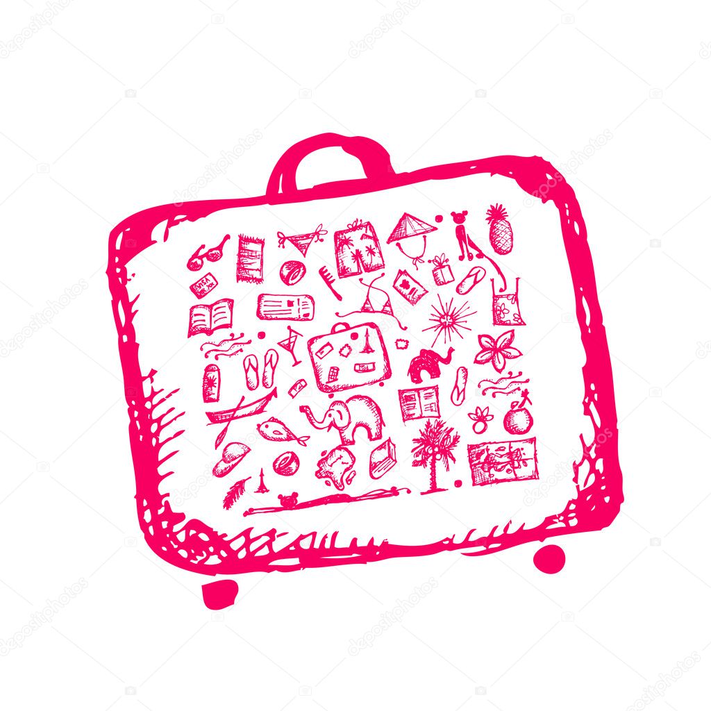 Summer vacations sketch, suitcase for your design