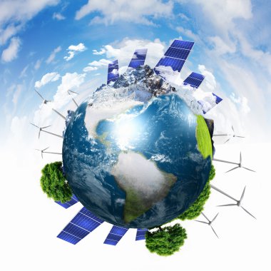 Planet earth with solar energy batteries clipart