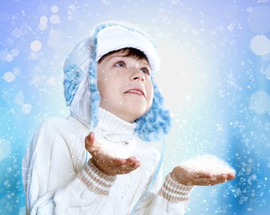 Portrait of little kid in winter wear clipart