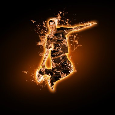 Fire dancer against black background clipart