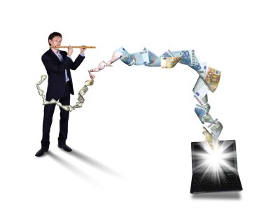 Young businessman with many banknotes clipart