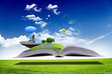 Open book with green nature world clipart