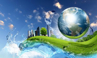 Green nature landscape with planet Earth clipart