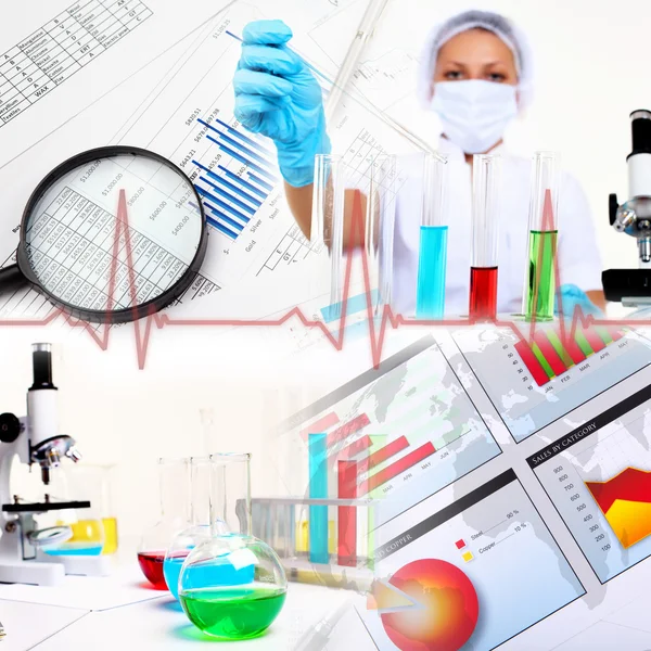 Медицина наука і бізнес колаж — стокове фото