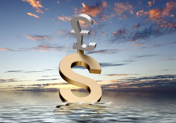Valutasymbolen drijvend in blauwe zee — Stockfoto