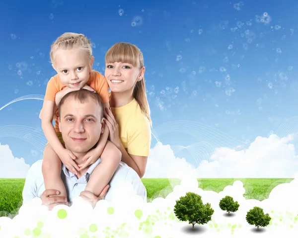 Collage with children and parents on green grass — Stock Photo, Image