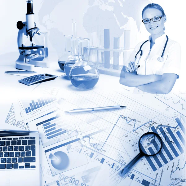 Medicina ciência e colagem de negócios — Fotografia de Stock
