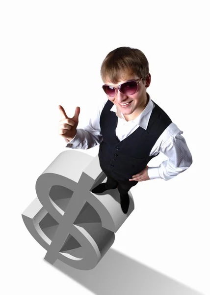 Молодой бизнесмен с денежными символами — стоковое фото