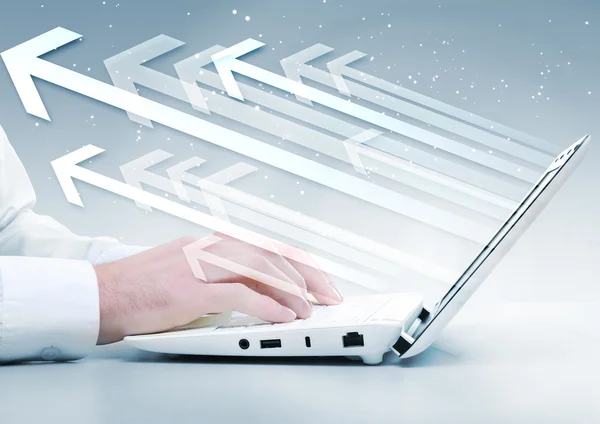 Laptop against technology background — Stock Photo, Image