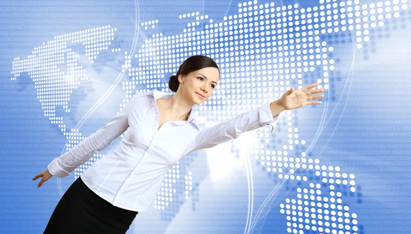 Vrouw in bedrijf dragen met technische achtergrond — Stockfoto